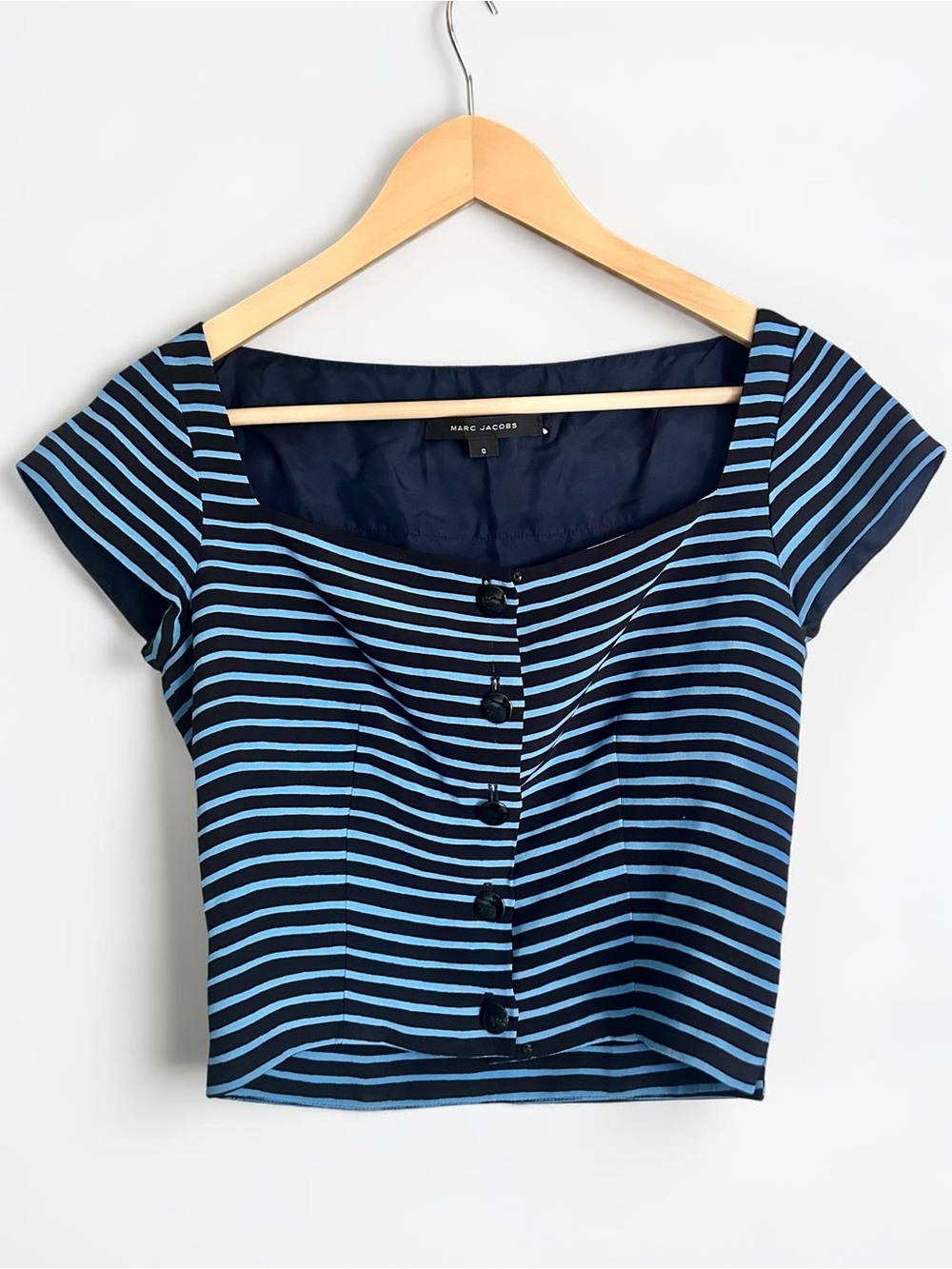 Marc Jacobs Vintage Y2K Blue Striped Raw Silk Crop Top Sz 0